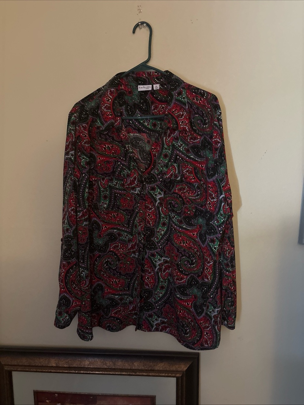 Kim Rogers Red, Green and Black Paisley Button-Down Shirt